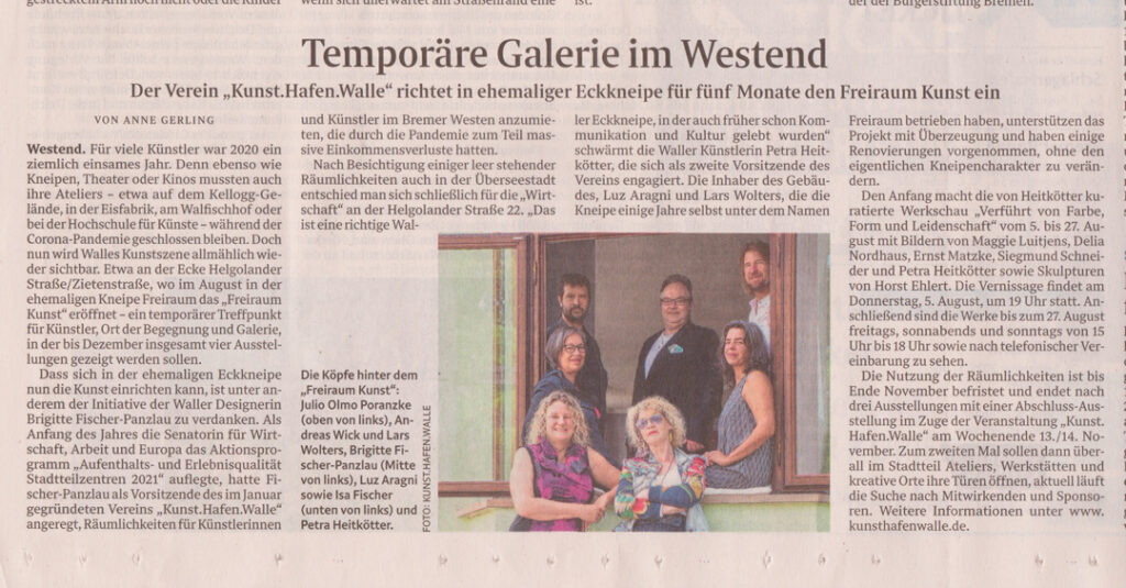 Artikel zum Freiraum.Kunst aus dem Weser Kurier vom 29. Juli 2021